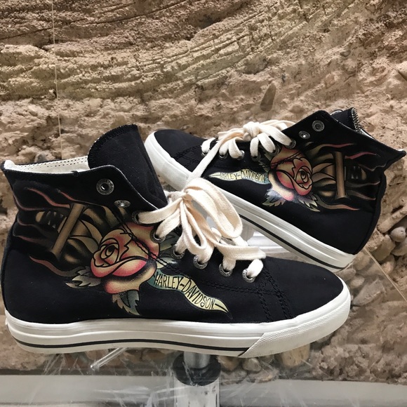 Nike Other - HARLEY DAVIDSON Hightop Sneaker Canvas Roses Shoes